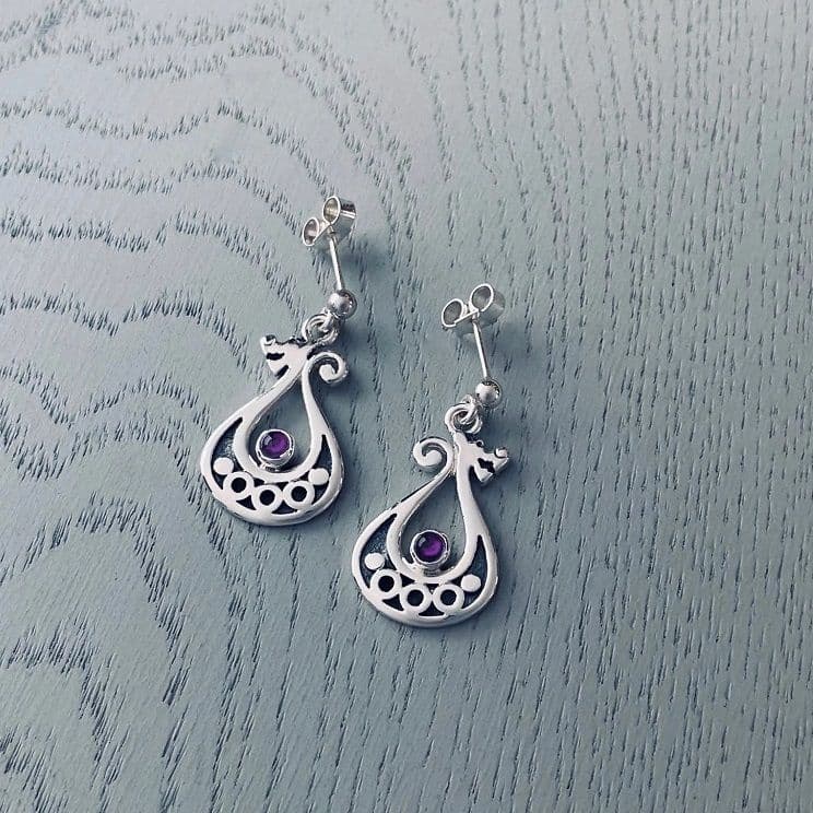 Celina Rupp Drekkar Drop Earrings With Amethyst - Sterling Silver
