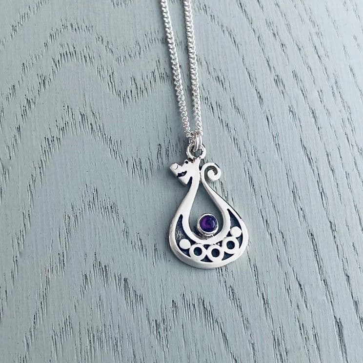 Celina Rupp Drekkar Pendant & Chain (Small) with Amethyst - Sterling Silver