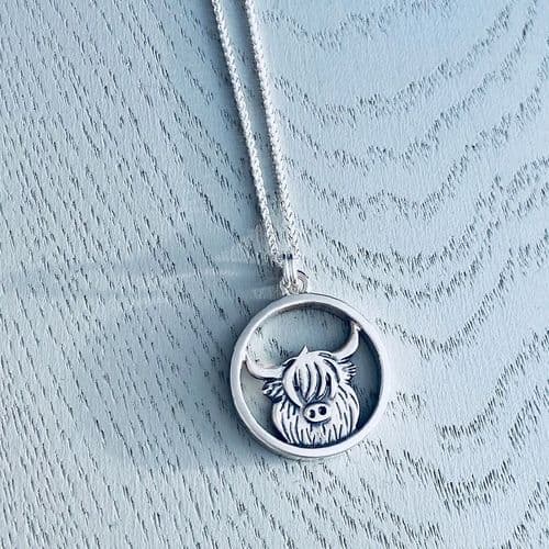 Celina Rupp Highland Cow Pendant & Chain (Medium) - Sterling Silver