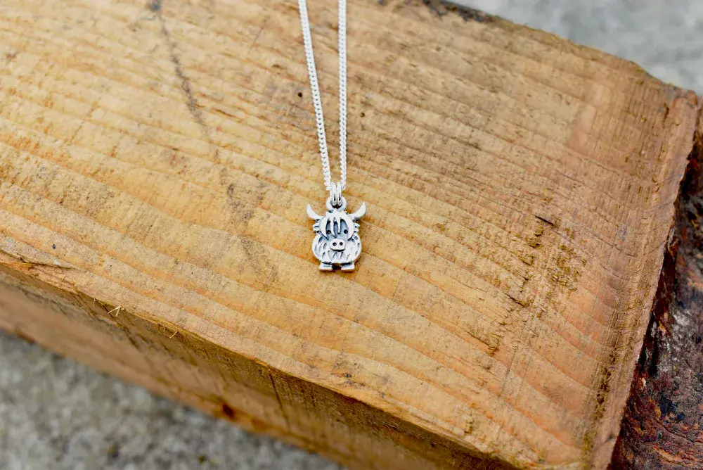 Celina Rupp Highland Cow Small Charm Pendant & Chain - Sterling Silver