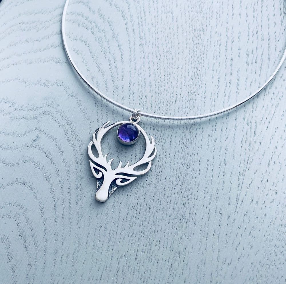 Celina Rupp Highland Stag Pendant & Wire (Large) with Amethyst - Sterling Silver
