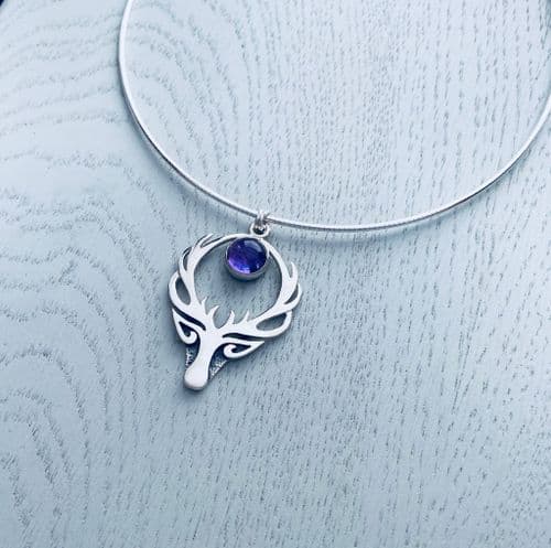 Celina Rupp Highland Stag Pendant & Wire (Large) with Amethyst - Sterling Silver