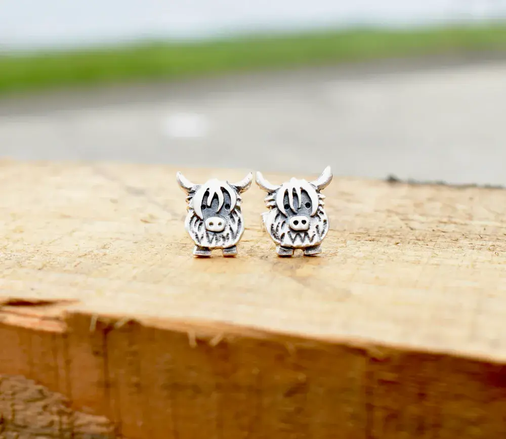 Celina Rupp Small Highland Cow Stud Earrings - Sterling Silver