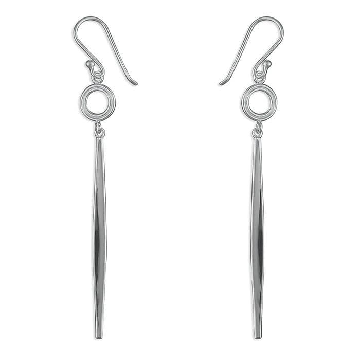Circle and Long Bar Drop Earrings - Sterling Silver