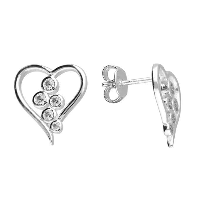Heart Stud Earrings with Cubic Zirconia - Sterling Silver