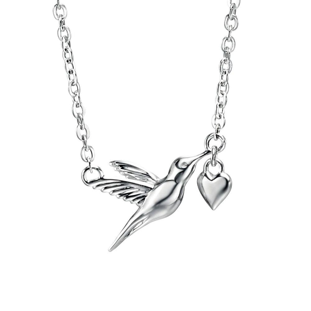 Hummingbird & Heart Necklace - Sterling Silver