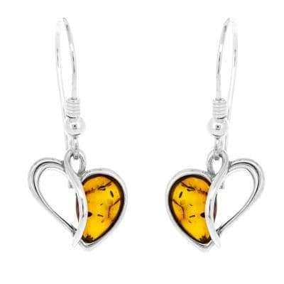 Nova Silver Amber Heart Drop Earrings - Sterling Silver