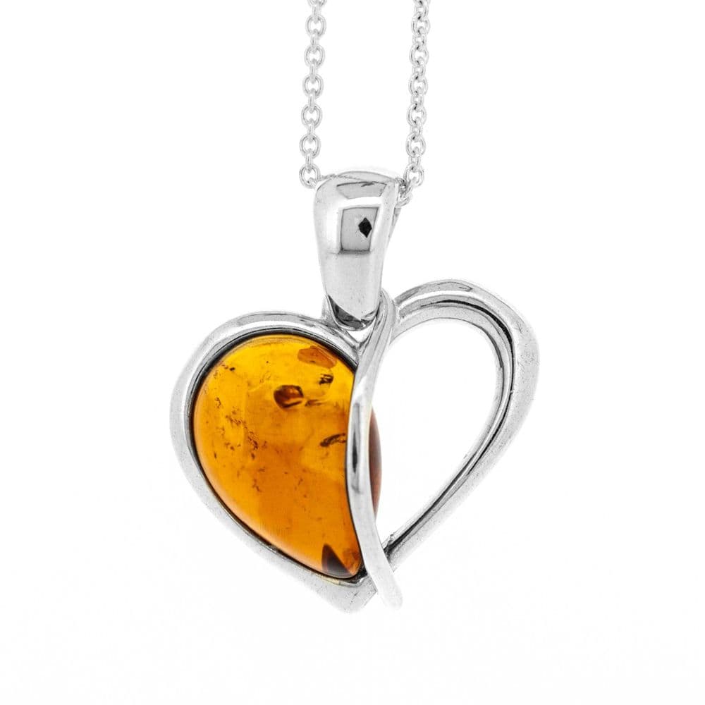 Nova Silver Amber Heart Pendant & Chain - Sterling Silver