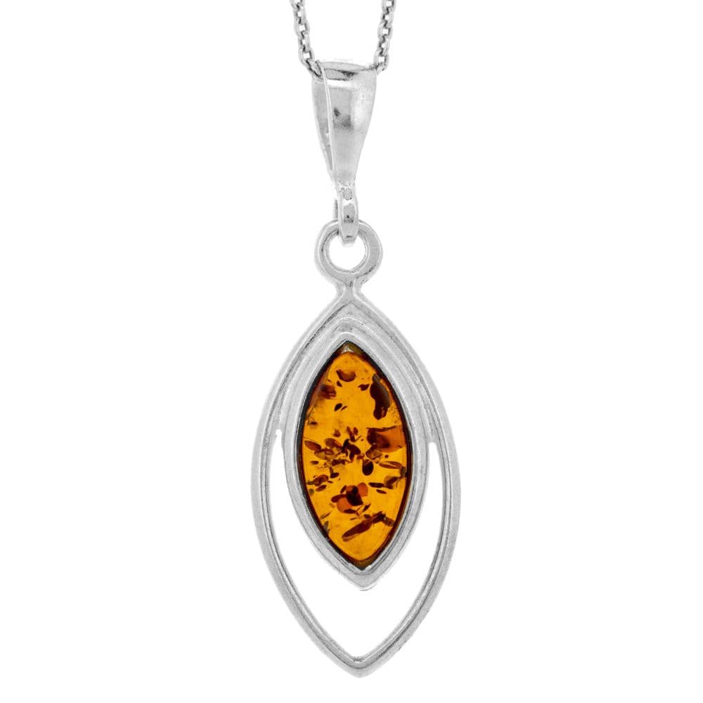 Nova Silver Amber Marquise Pendant & Chain - Sterling Silver