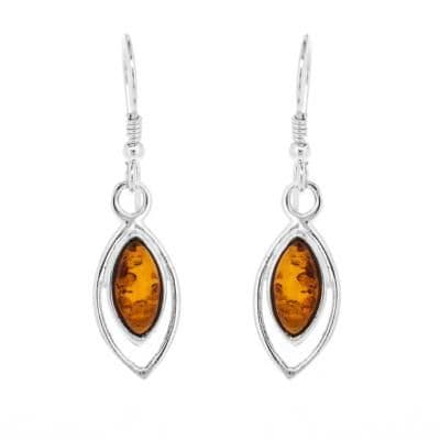 Nova Silver Amber Marquise Shaped Earrings Sterling Silver