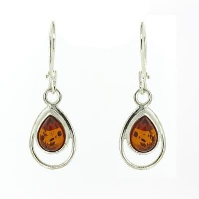 Nova Silver  Amber Tear Shaped Earrings - Sterling Silver