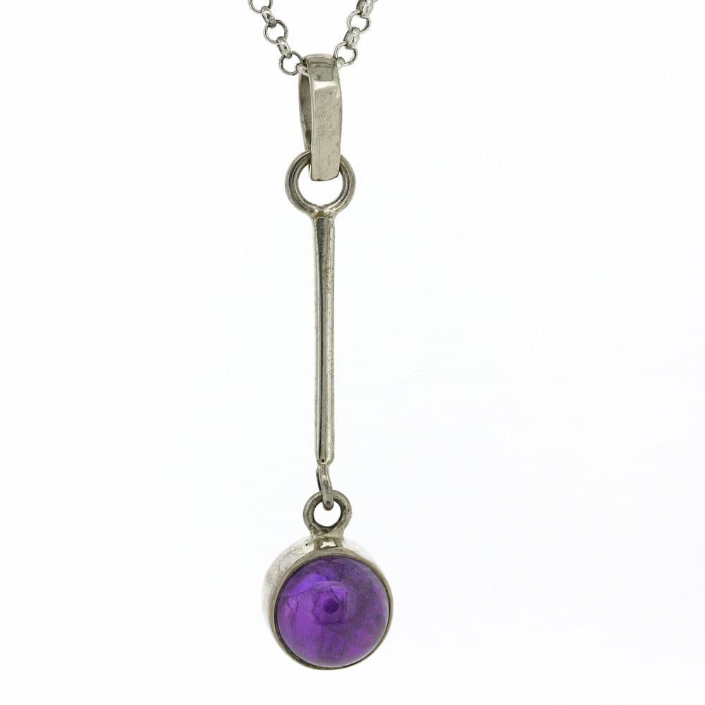 Nova Silver Amethyst Long Drop Round Pendant & Chain -  Sterling Silver