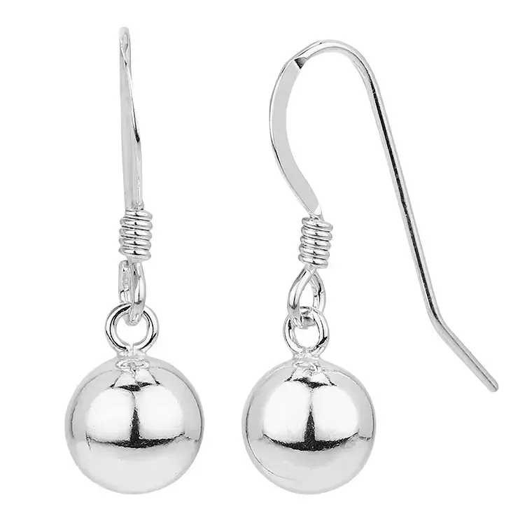 PLAIN BEAD DROP EARRINGS - STERLING SILVER