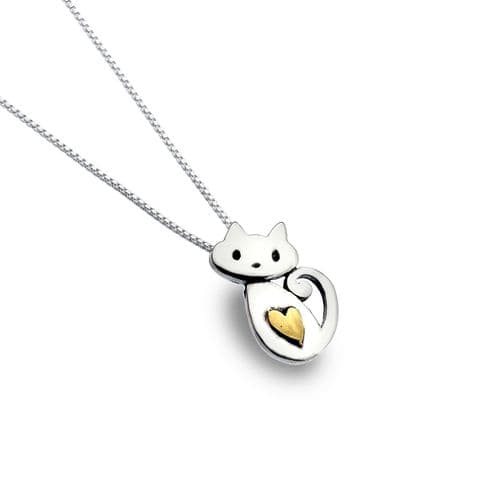 Sea Gems Origins Cute Kitten Cat Pendant & Chain - Sterling Silver