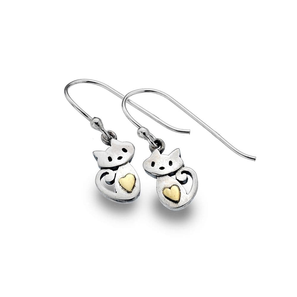 Sea Gems Origins Cute Kitten Earrings - Sterling Silver / Brass Heart