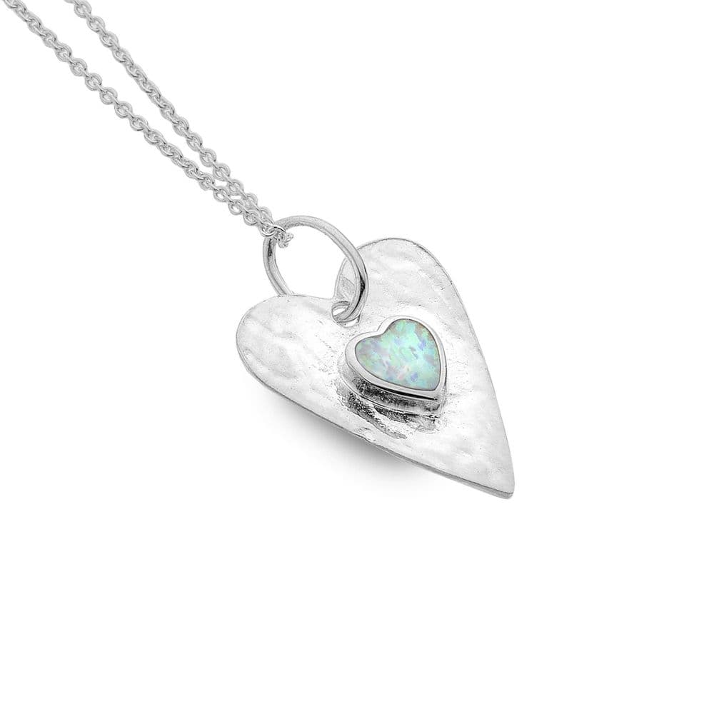 Sea Gems Origins Heart Pendant Syn/Opal & Chain - Sterling Silver