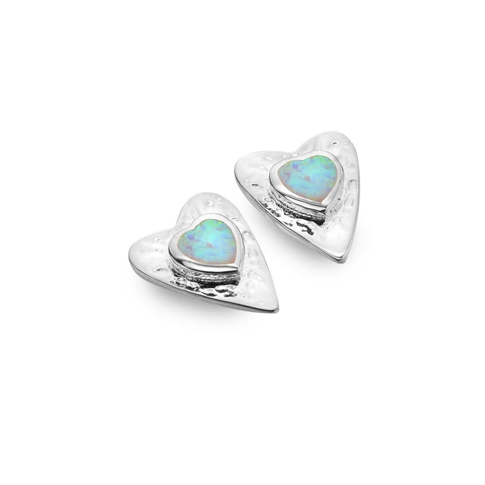 Sea Gems Origins Heart Syn/Opal Stud Earrings - Sterling Silver