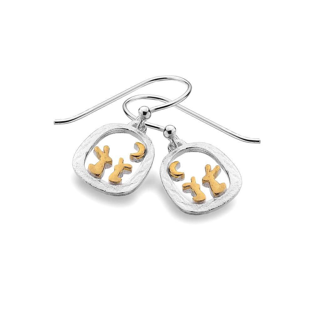Sea Gems Origins Rabbits & Moon in Frame - Gold Plated Sterling Silver