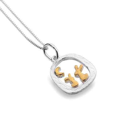 Sea Gems Origins Rabbits, Moon in Frame Pendant & Chain - Stering Silver