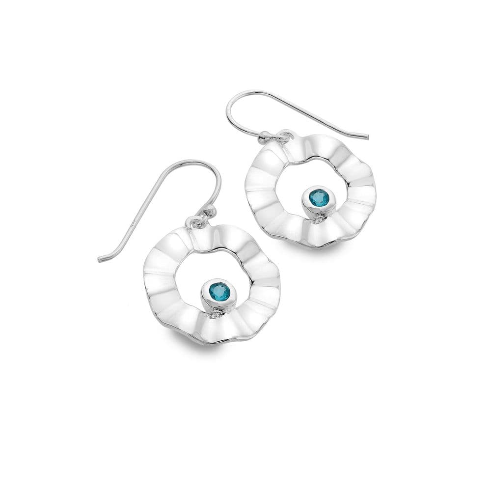Sea Gems Origins Rippled Circle & Blue Topaz Drop Earrings - Sterling Silver