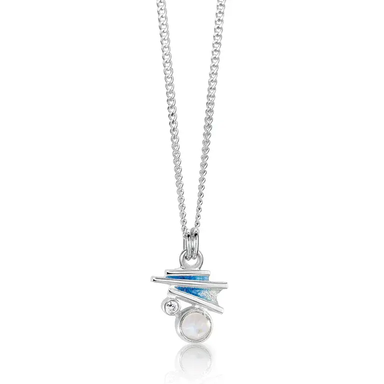 Sheila Fleet Moonlight Petite Enamel Pendant with Moonstone & CZ - Sterling Silver