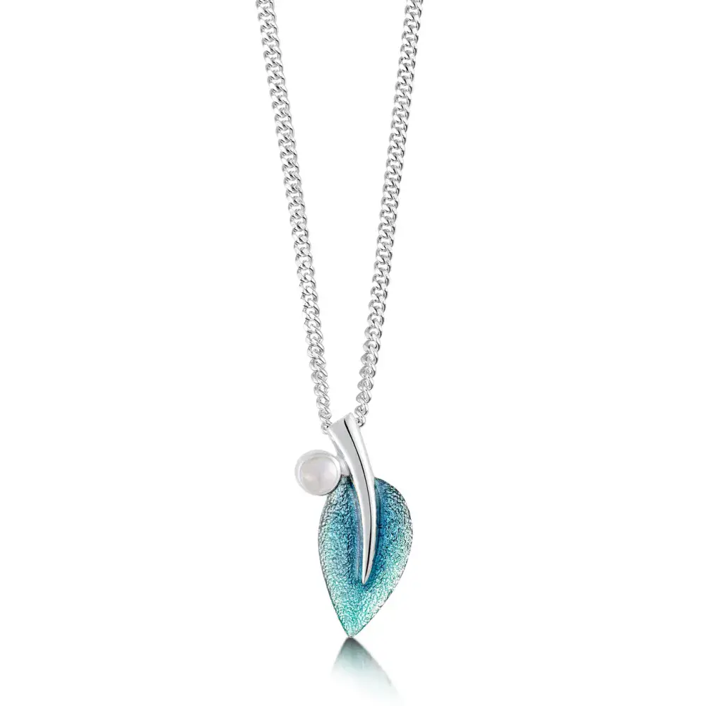 Sheila Fleet Rowan Single-Leaf Pendant & Chain with Moonstone - Sterling Silver