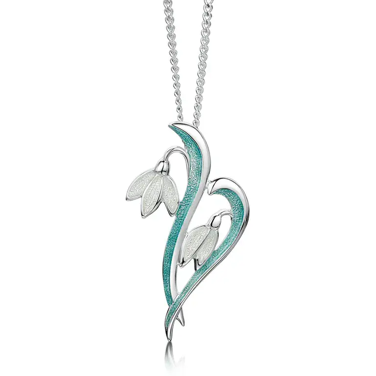 Sheila Fleet Snowdrop 2-flower Pendant in 'Leaf' Enamel - Sterling Silver