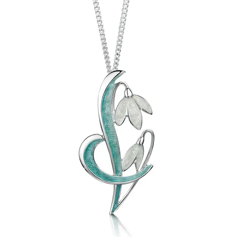 Sheila Fleet Snowdrop Pendant Necklace in 'Leaf' Enamel - Sterling Silver