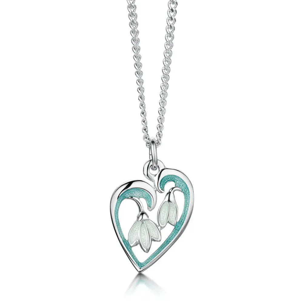 Sheila Fleet Snowdrop Small Heart Pendant in Leaf Enamel - Sterling Silver