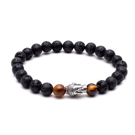 Tribal Steel Buddha Bracelet - Lava & Tigers Eye - Tbb2966_Bud
