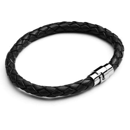 Tribal Steel Leather Bracelet 6mm Bayonet - T603_Blk_21