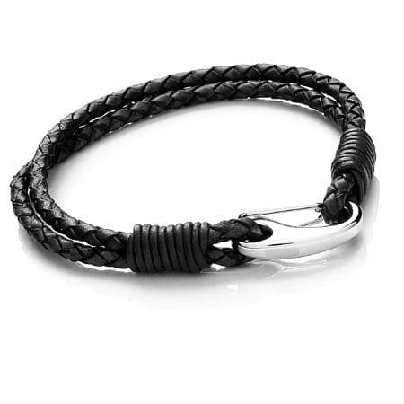 Tribal Steel Leather Bracelet t758_blk_21 BLACK