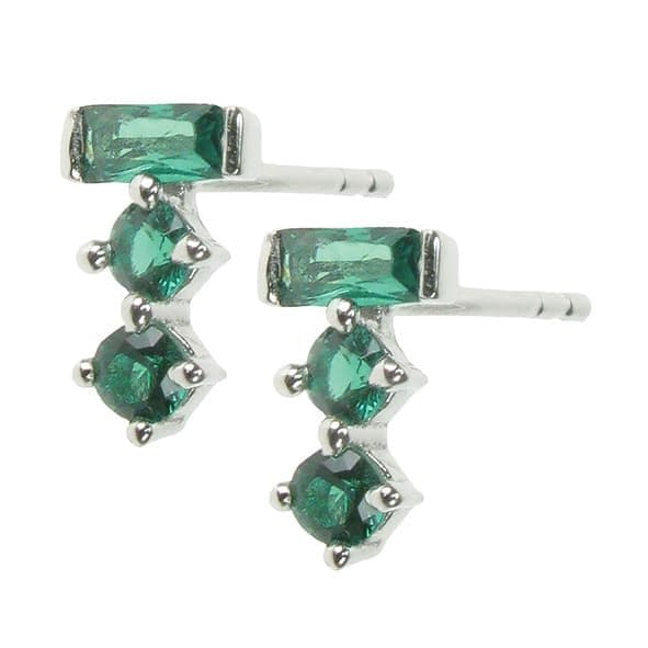 Zilver Designs Created Emerald Three Stone Stud Earrings