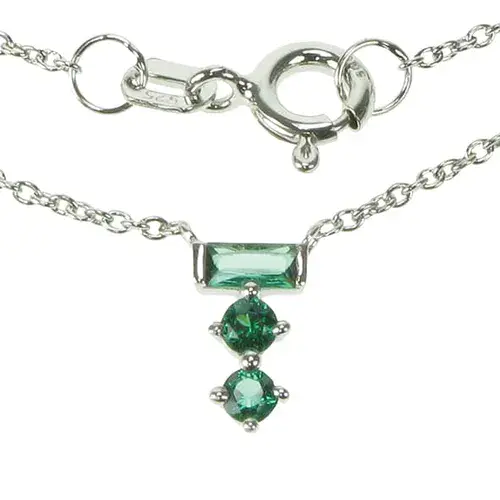 Zilver Designs Created Emerald Three Stone Necklace