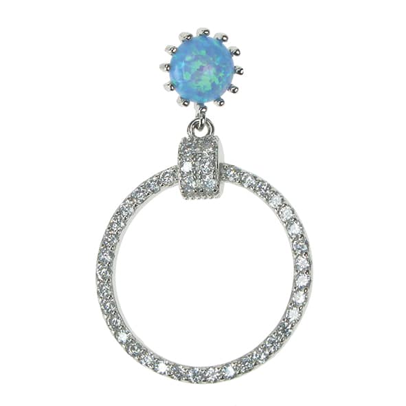 Zilver Designs Created Sky Opal Elegant Pendant & Chain -  Sterling Silver/CZ