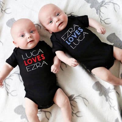 'Loves' Twin Baby Vests