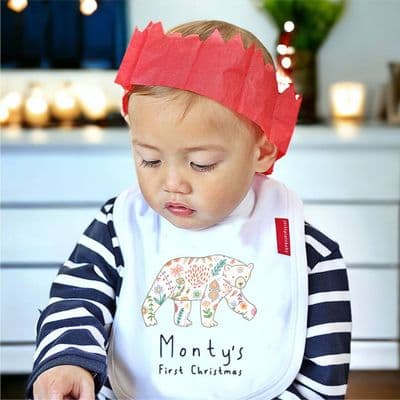 Personalised Nordic Bear First Christmas Bib