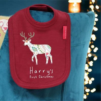 Personalised Nordic Deer First Christmas Bib