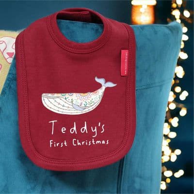 Personalised Nordic Whale First Christmas Bib