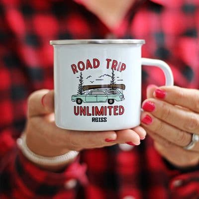 Personalised Road Trip Enamel Camping Mug