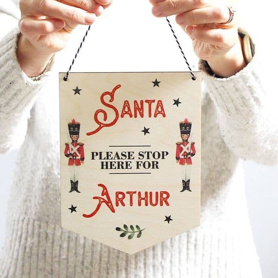 Santa Please Stop Here Bedroom Door Sign