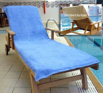 Bana Kuru Chlorine & Sun Resistant -  Full Length Sun Lounger Towel With 30cm Flap 400gsm Med Blue