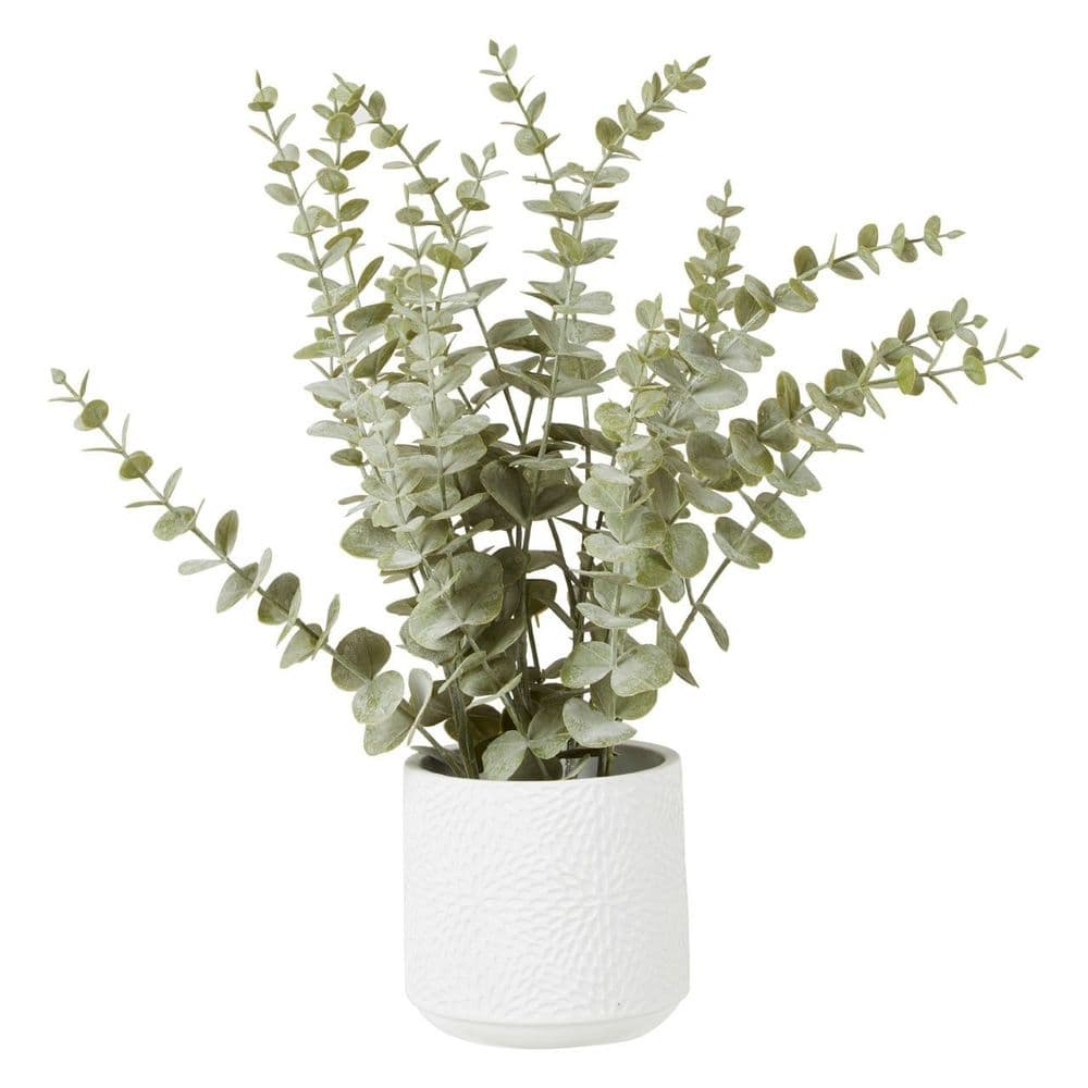 Faux Eucalyptus in White Pot