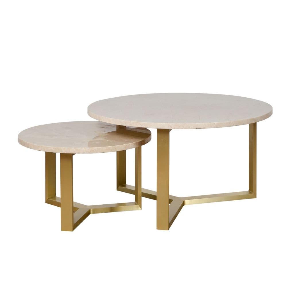 Gold and Cream Marble Coffee Table Set