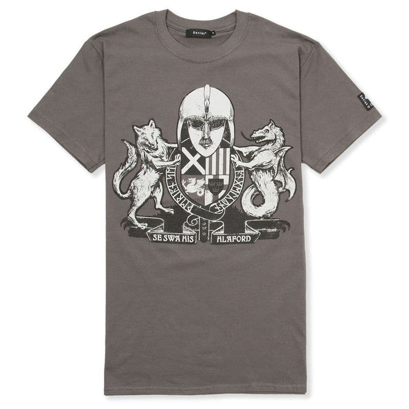Englisc Arms charcoal Anglo-Saxon t-shirt with Senlak branding on the sleeve