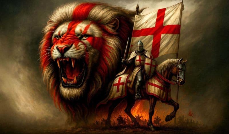 English Patriot Flag with Lion and Knight