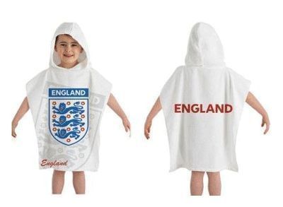 Kid's White Hooded England Poncho