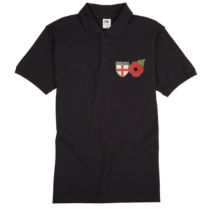 Remembrance Sunday Poppy England Polo Shirt with St George Cross Shield logo