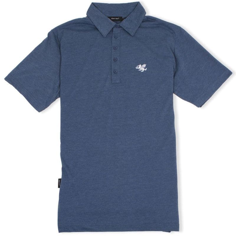 Anglo-Saxon White Dragon 5 Button Jersey Polo Shirt - Navy Marl