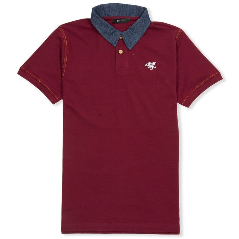 Senlak Denim Collar Anglo-Saxon Polo Shirt - Burgundy